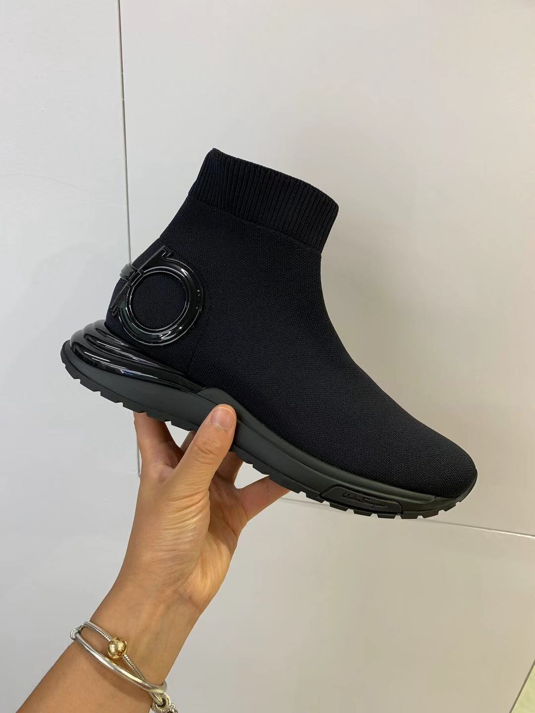 Ferragamo Knitted Sock-style Sneakers In Black