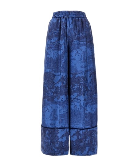 Pierre-louis Mascia Printed Silk Wide Leg Pants In Blue