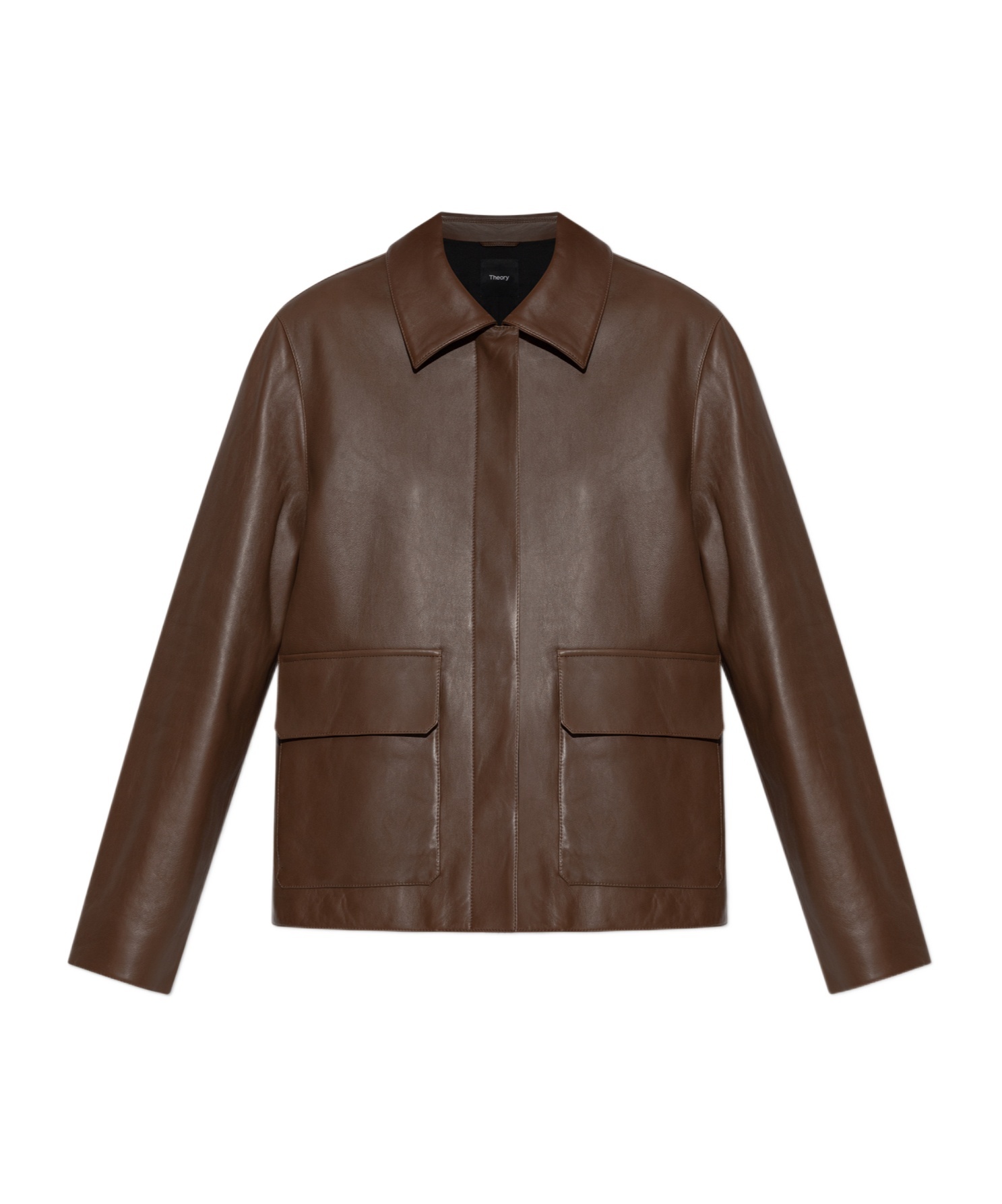 Theory Womens Boxy Two-flap-pockets Relaxed-fit Leather Jacket Clove In Brown