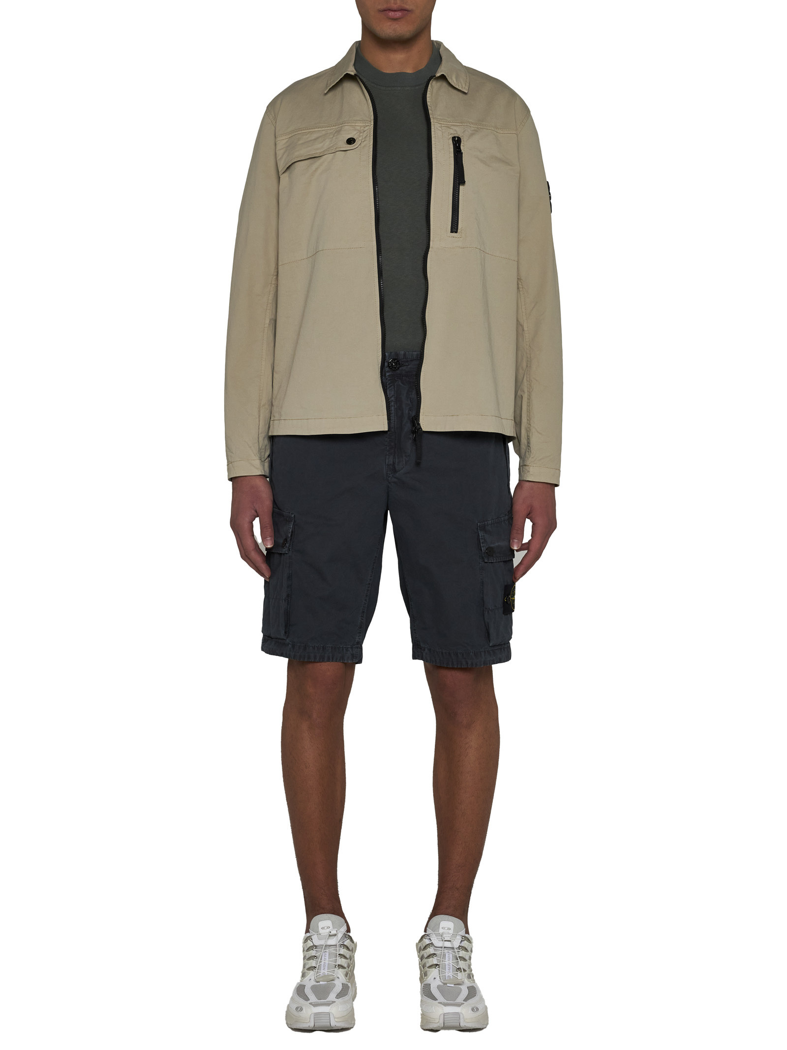 Stone Island Compass-badge Zip-up Shirt Jacket In Nude