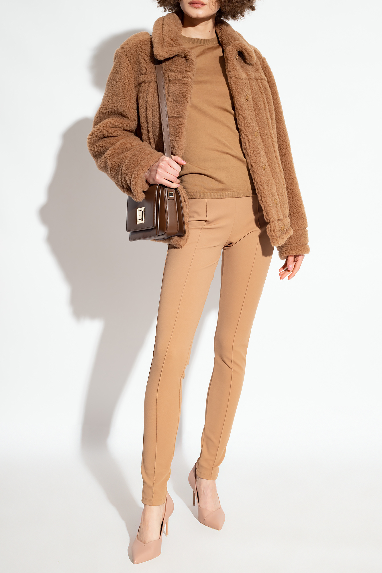 Max Mara Straight-leg Tailored Cotton Pants With Structured Waistband In Brown