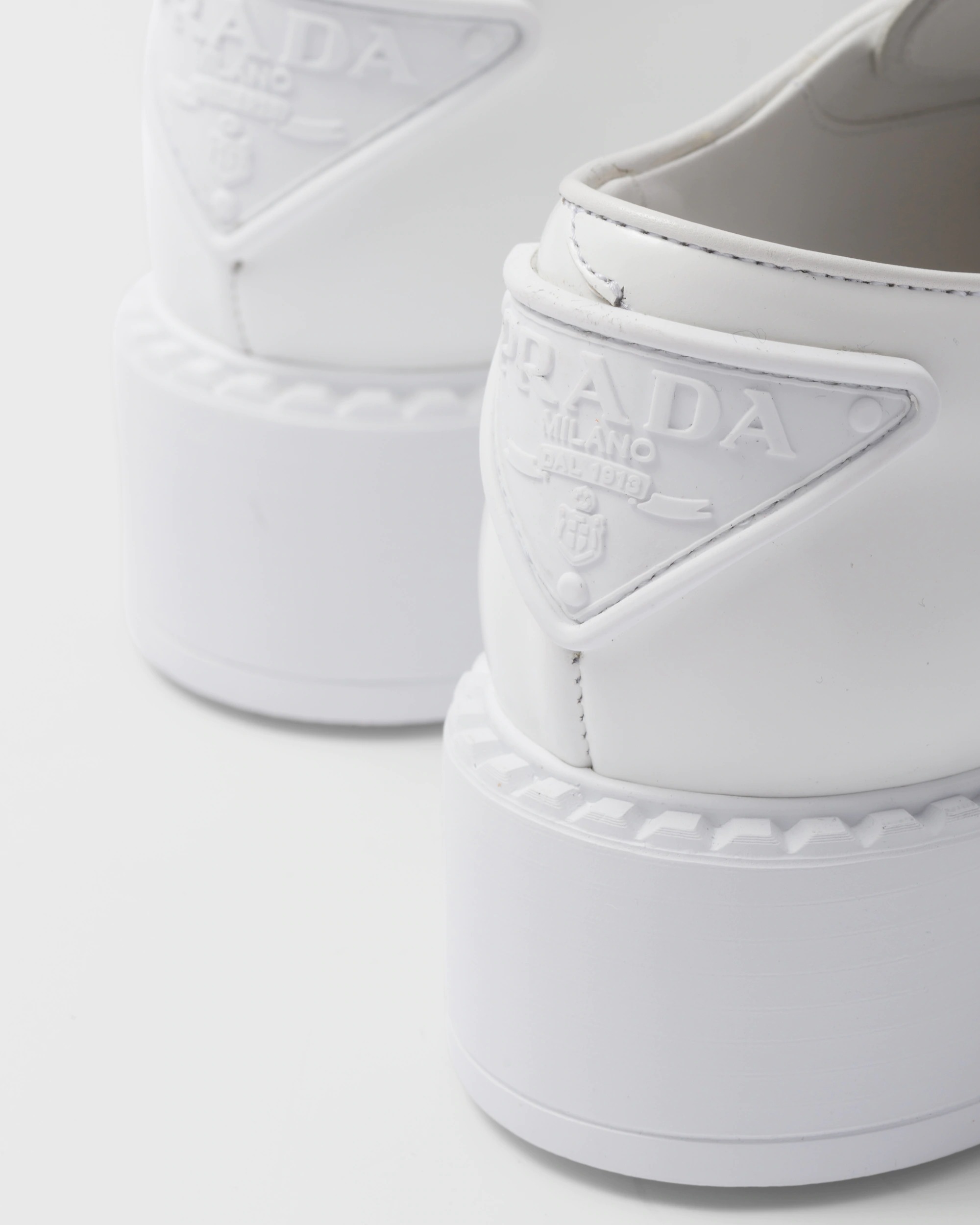 Prada Logo Lace Derby Shoes In White