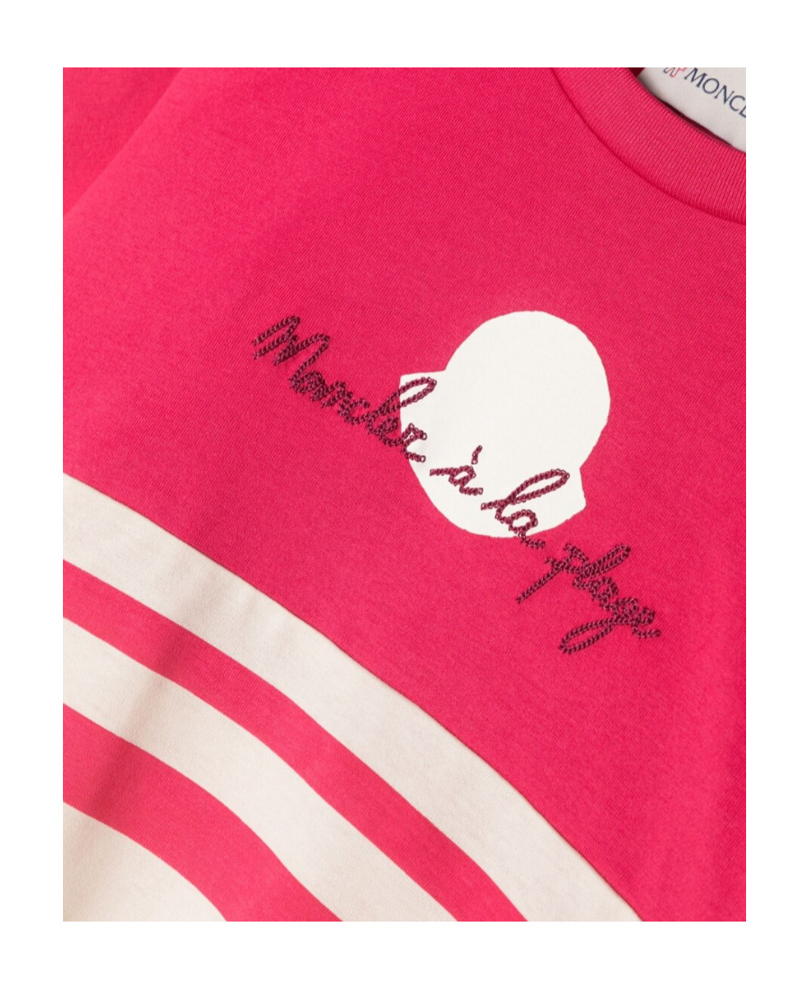 Moncler Embroidered-slogan Cotton T-shirt In Purple-red