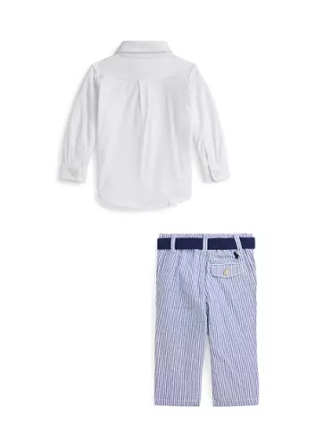 Polo Ralph Lauren Button-down Shirt And Striped Pants Set In White
