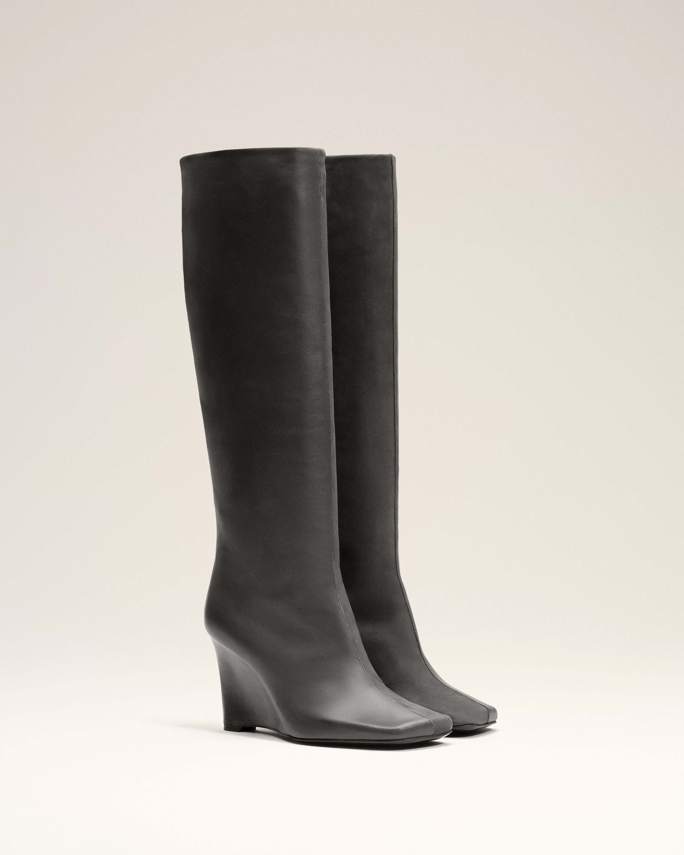 Ami Alexandre Mattiussi Square Toe Wedge Knee-high Boots In Gray