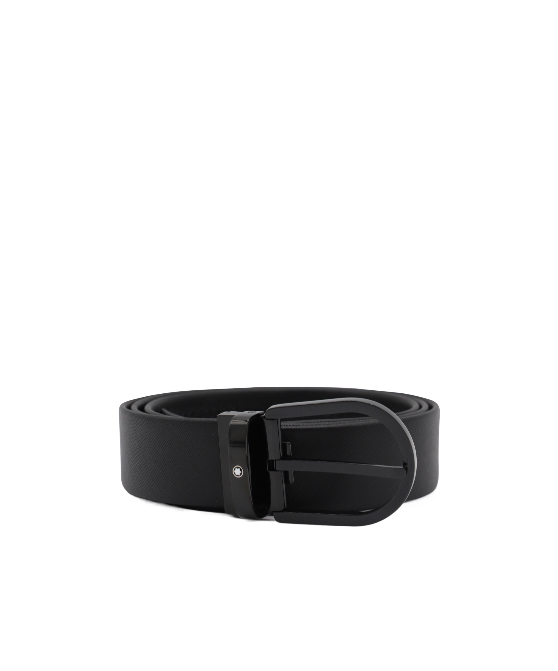 Montblanc Black Leather Horseshoe Buckle Belt In Black