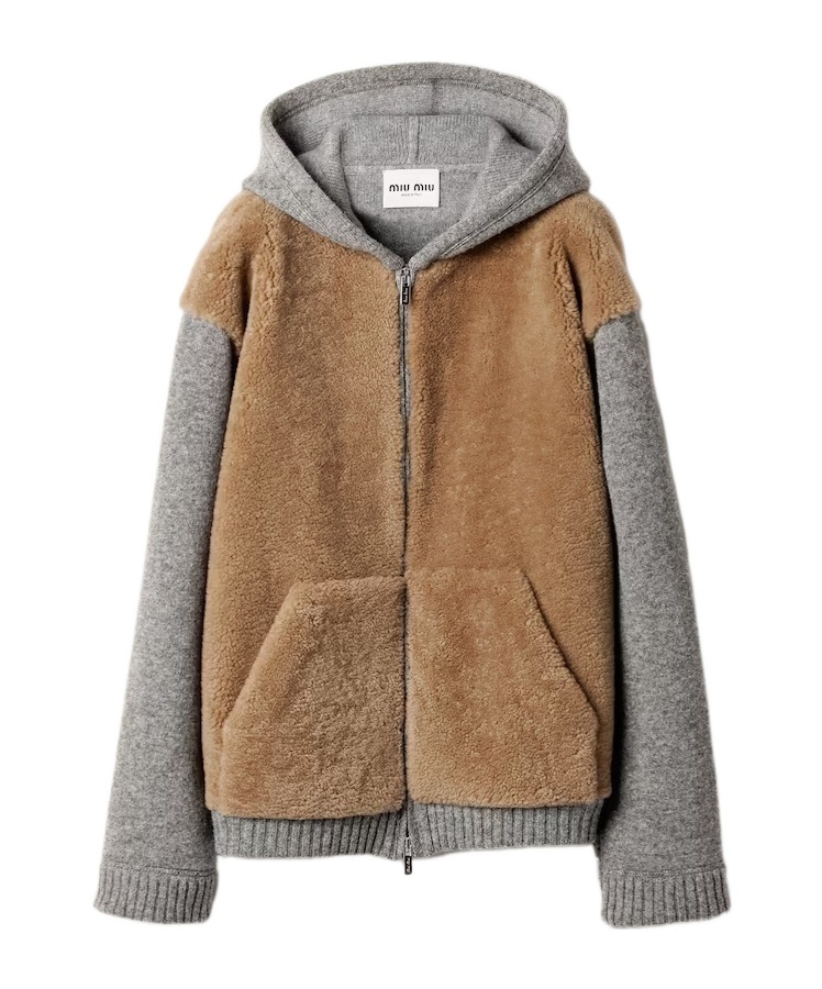 Miu Miu Wool, Cashmere And Shearling Zipper Blouson Jacket In Brown