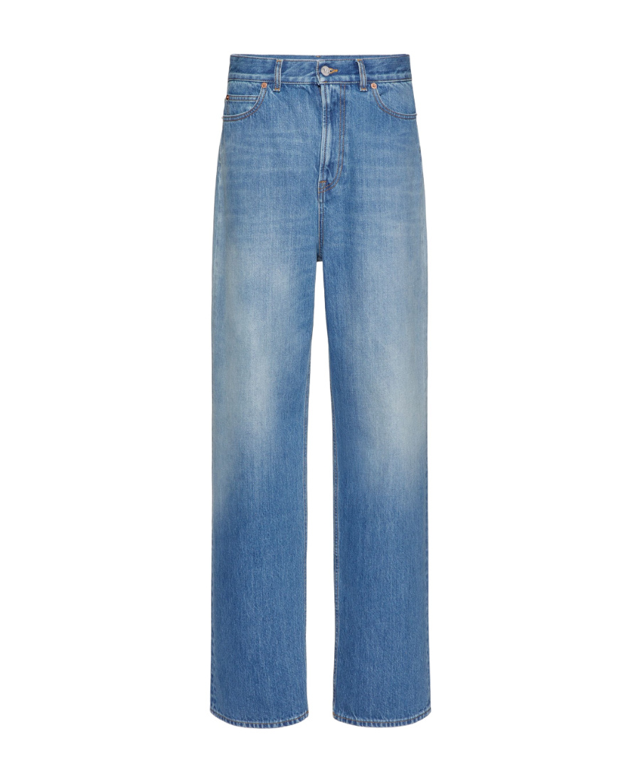 Valentino Light Blue Denim Trousers With V Gold Detail In Blue