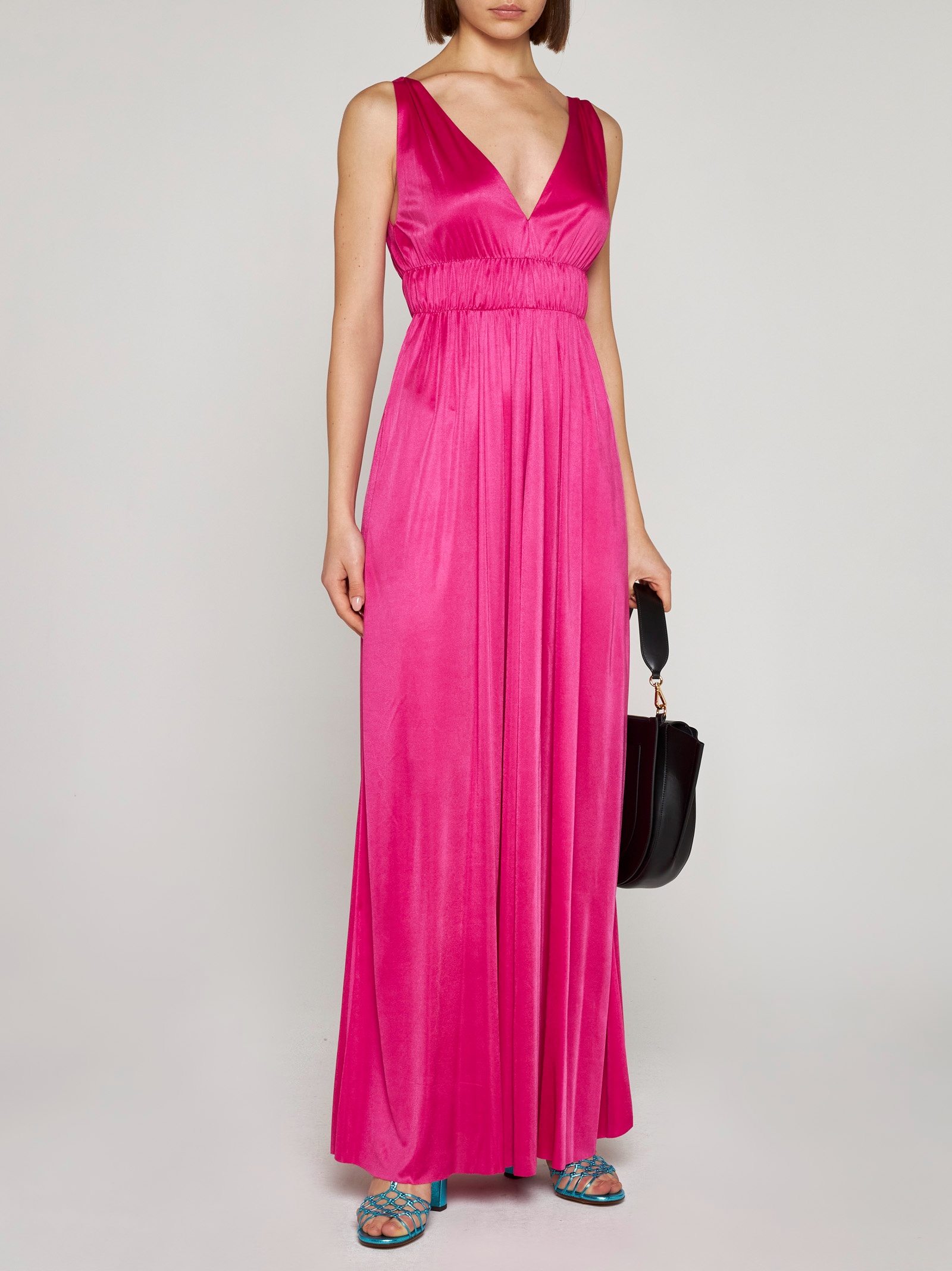 P.a.r.o.s.h V-neck Pleated Maxi Dress In Pink