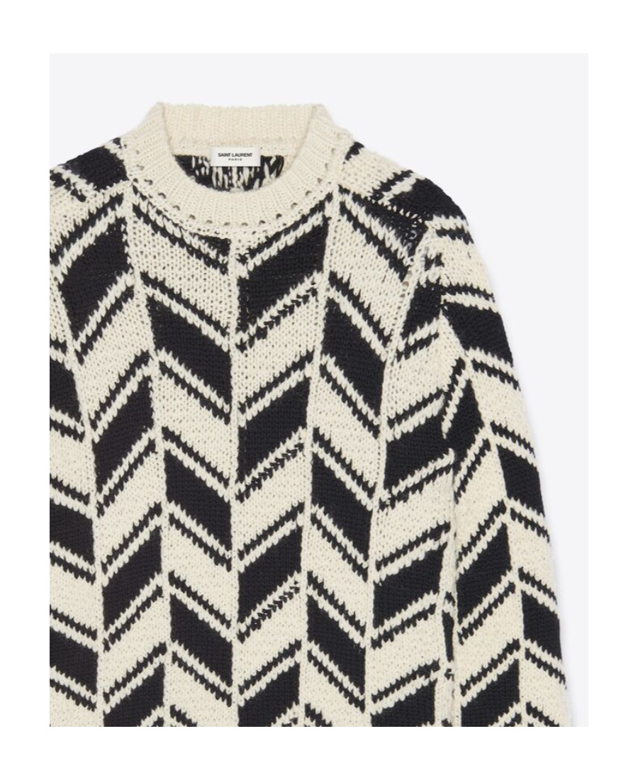Saint Laurent Diagonal Pattern Crew Neck Jumper In Black