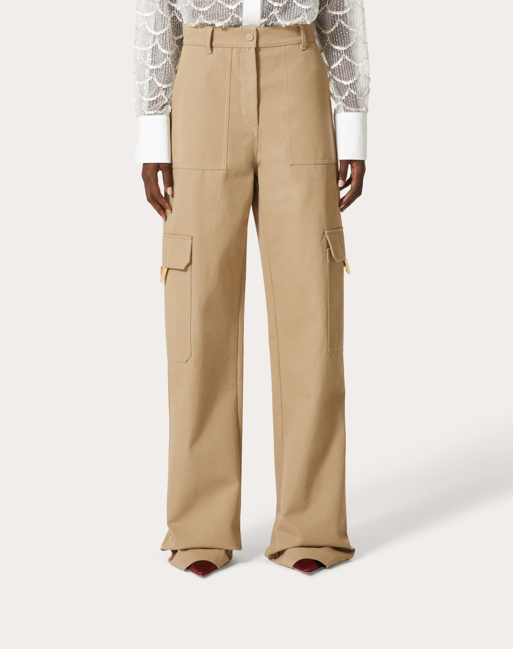 Valentino Canvas Cargo Trousers In Nude