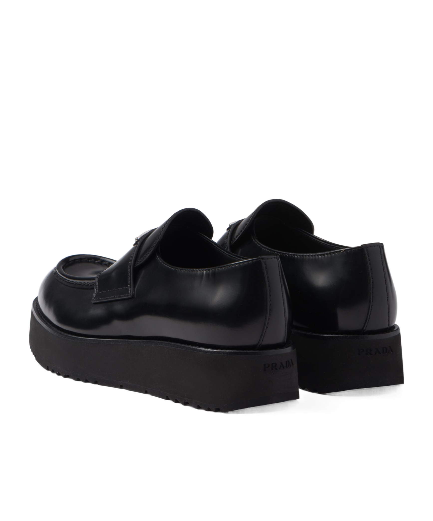 Prada Men Mocassini Platform In Pelle Spazzolata In Black