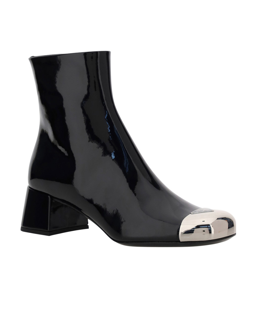 Prada Triangle Logo Plaque Boots In Black