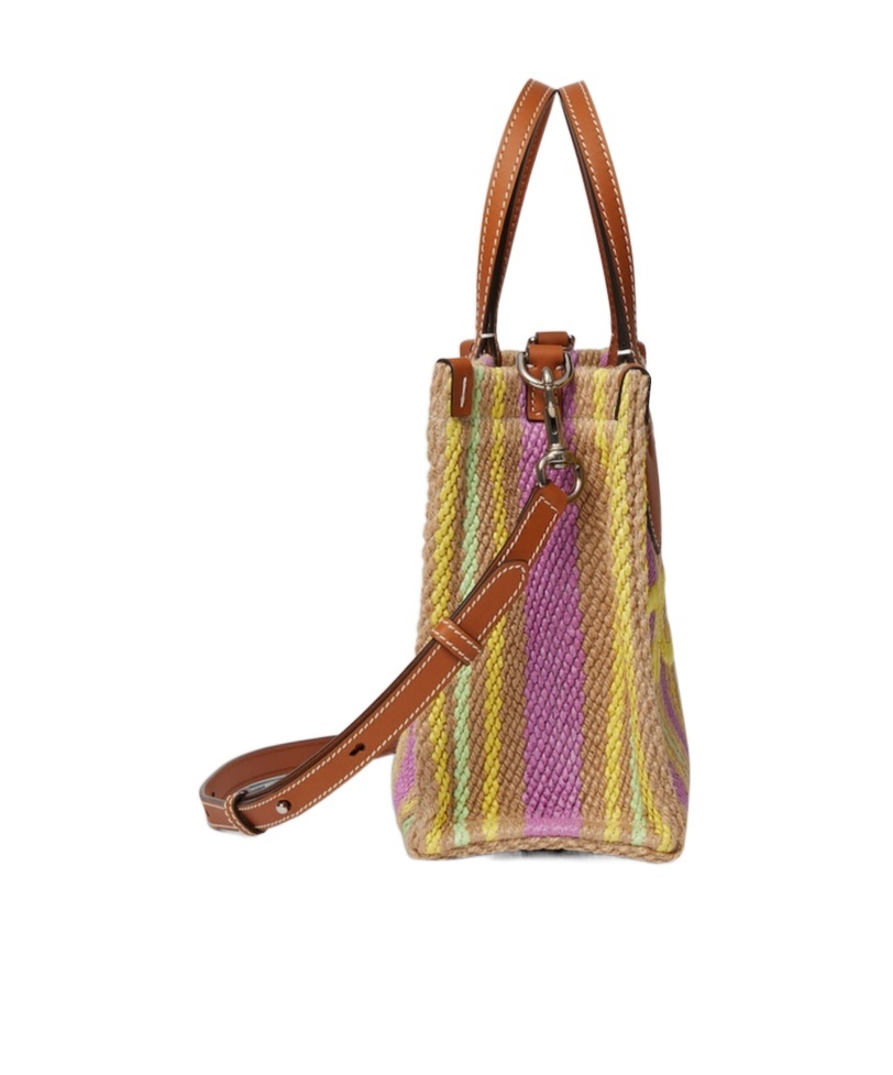 Gucci Logo-embroidered Striped Tote Bag In Brown