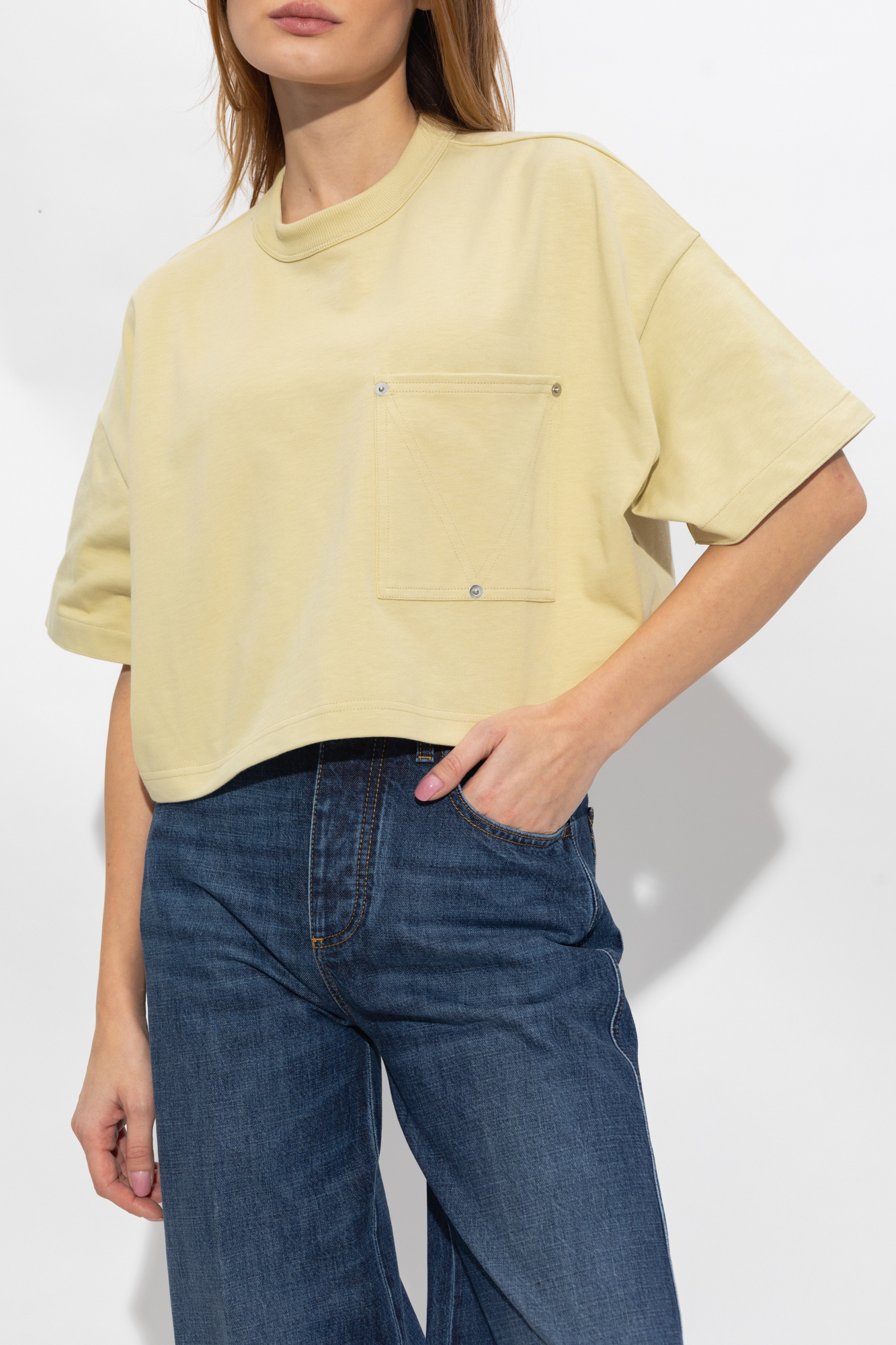 Bottega Veneta Decorative-stitching Cropped T-shirt In Nude