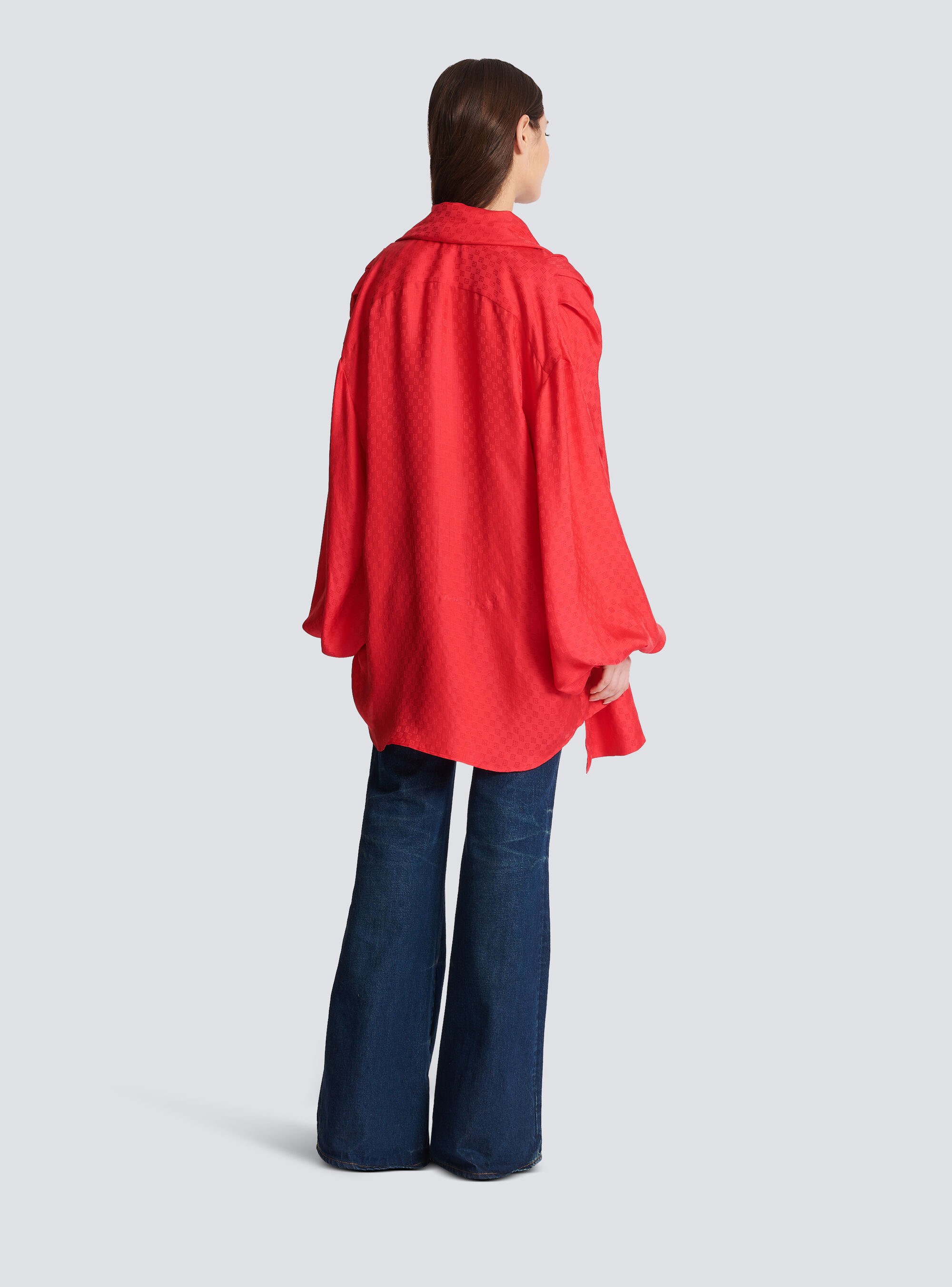 Balmain Monogram-jacquard Silk Shirt In Red