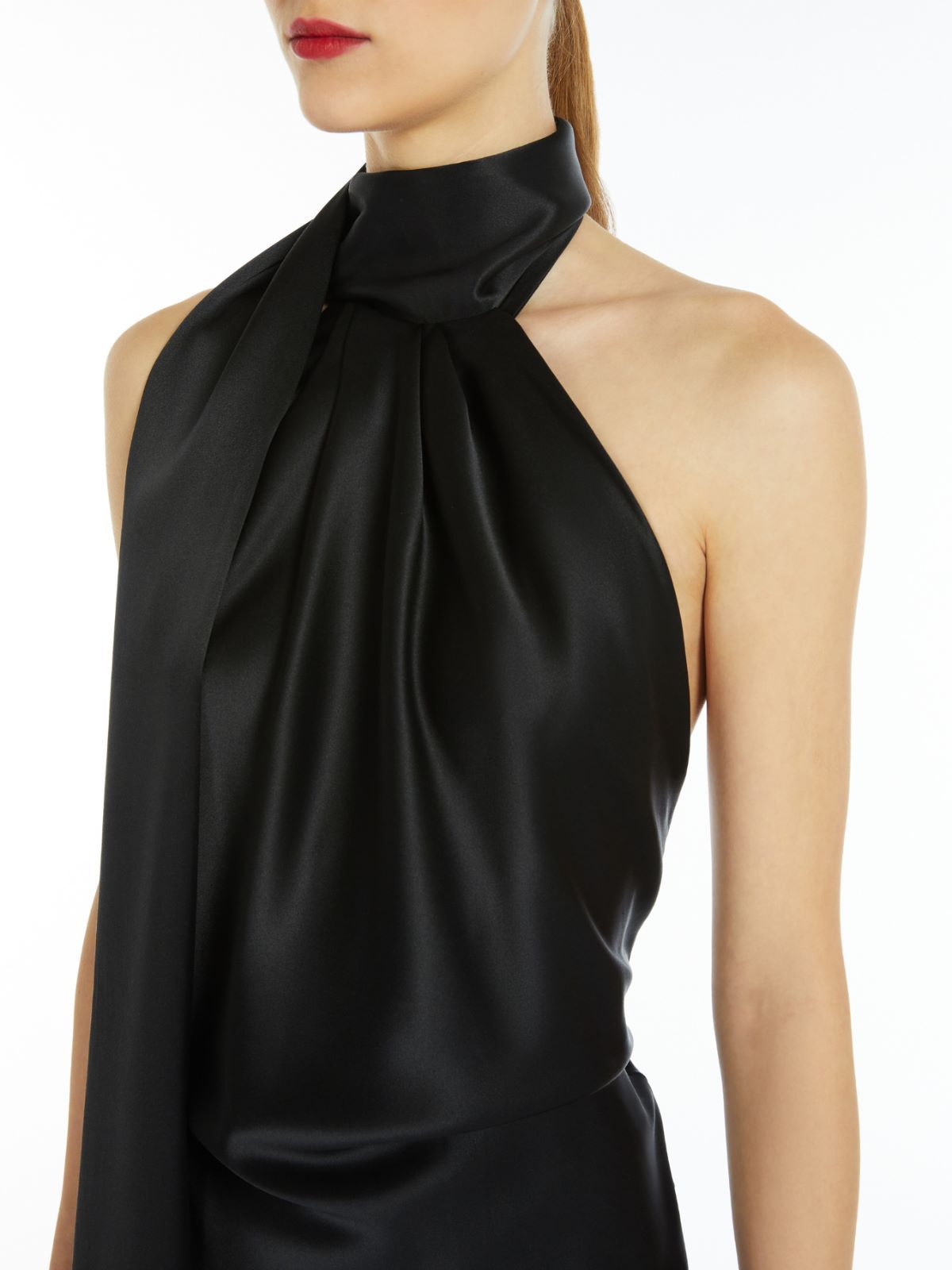 Shop Max Mara Moli Halterneck Sleeveless Satin Dress In Black
