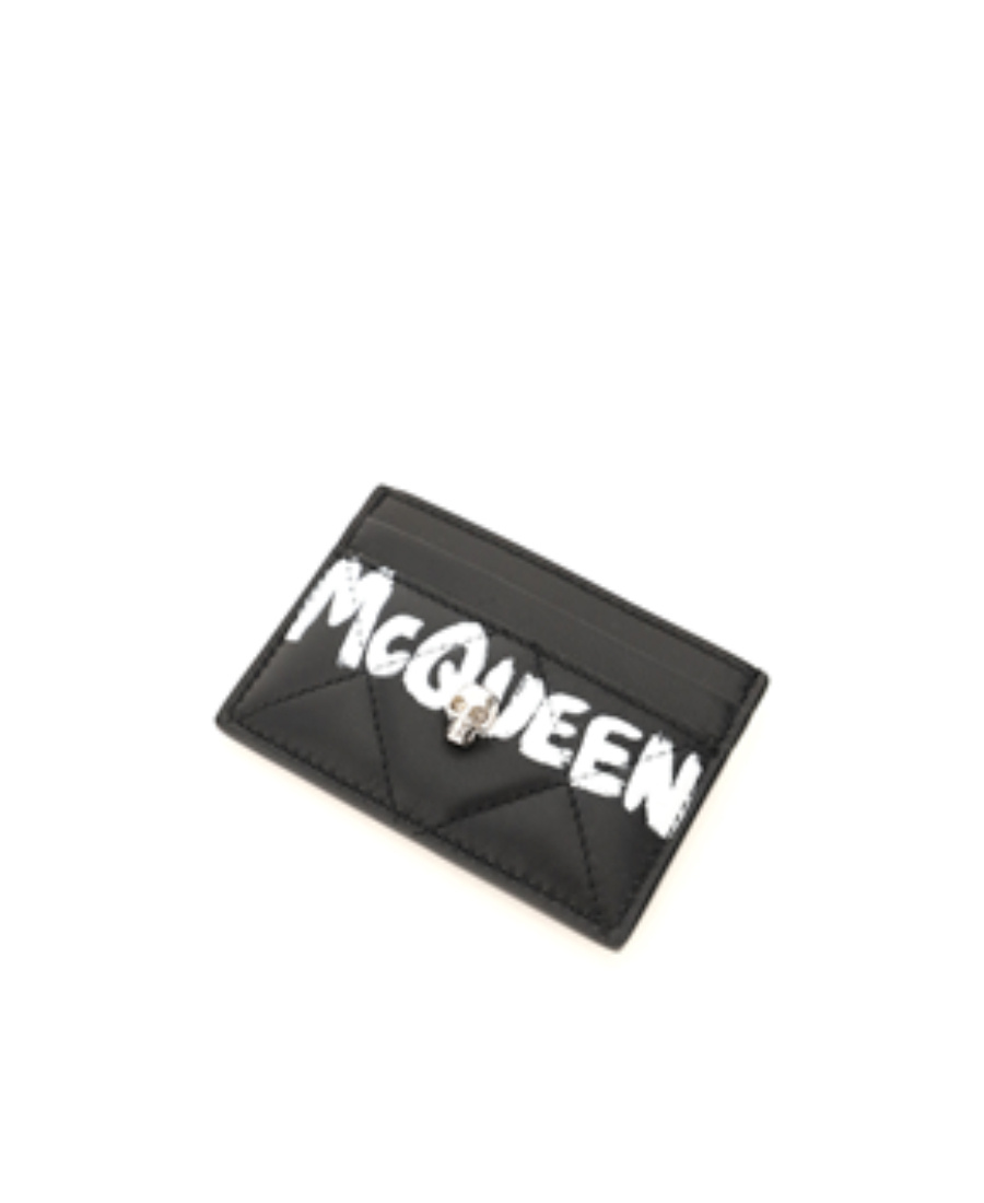 Alexander Mcqueen Quilted Leather Card Holder With Printed Logo In Black