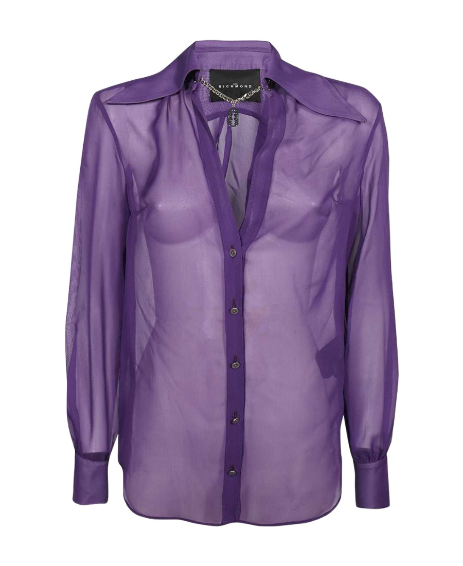 John Richmond Long-sleeved Button-cuff Shirt In Purple