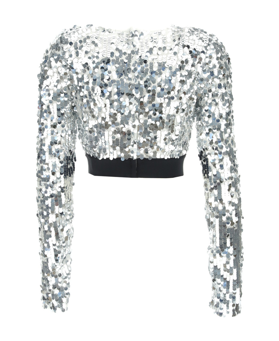 Dolce & Gabbana Cropped Sequin-embellished Top In Gray