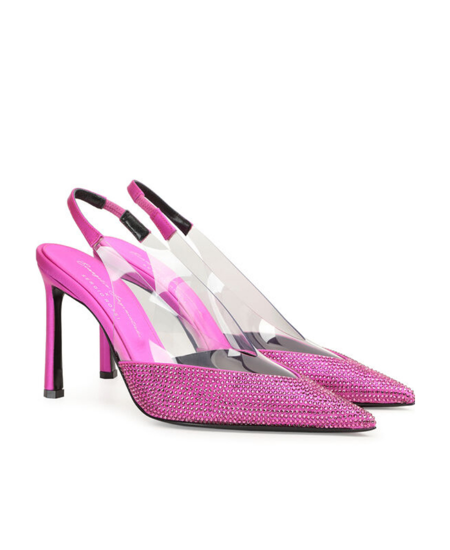 Sergio Rossi X Evangelie Smyrniotaki Satin & Vinyl Slingback Pump In Pink