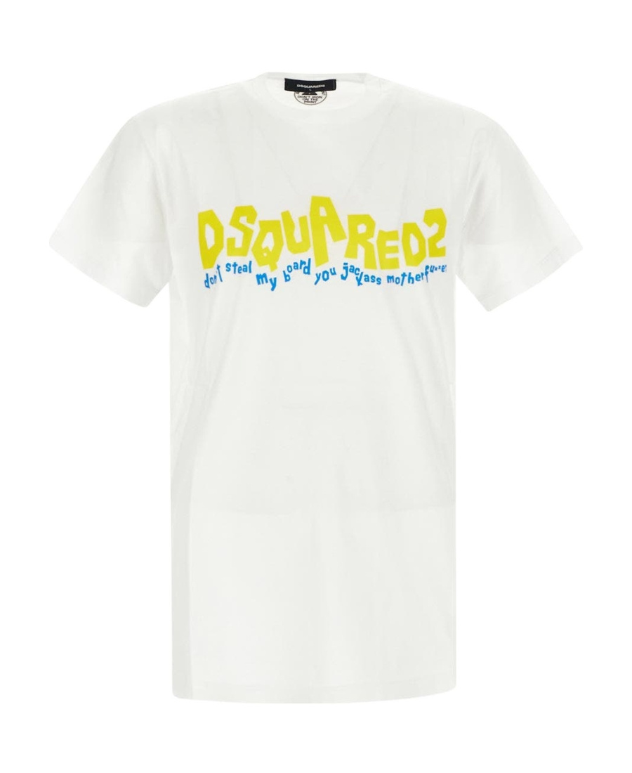 Dsquared2 Crew Neck Cool Fit T-shirt With Printed Logo In White