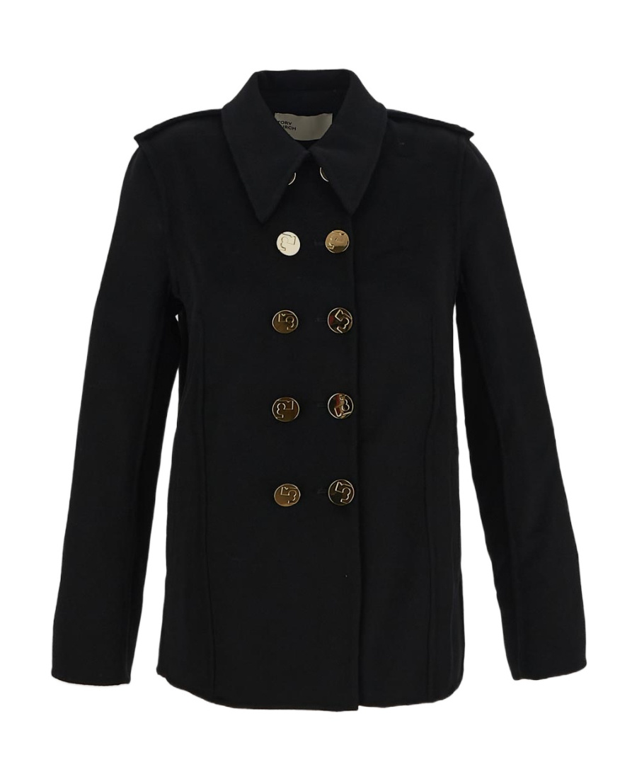 Tory Burch Long-sleeved Double-breasted Jacket In Black