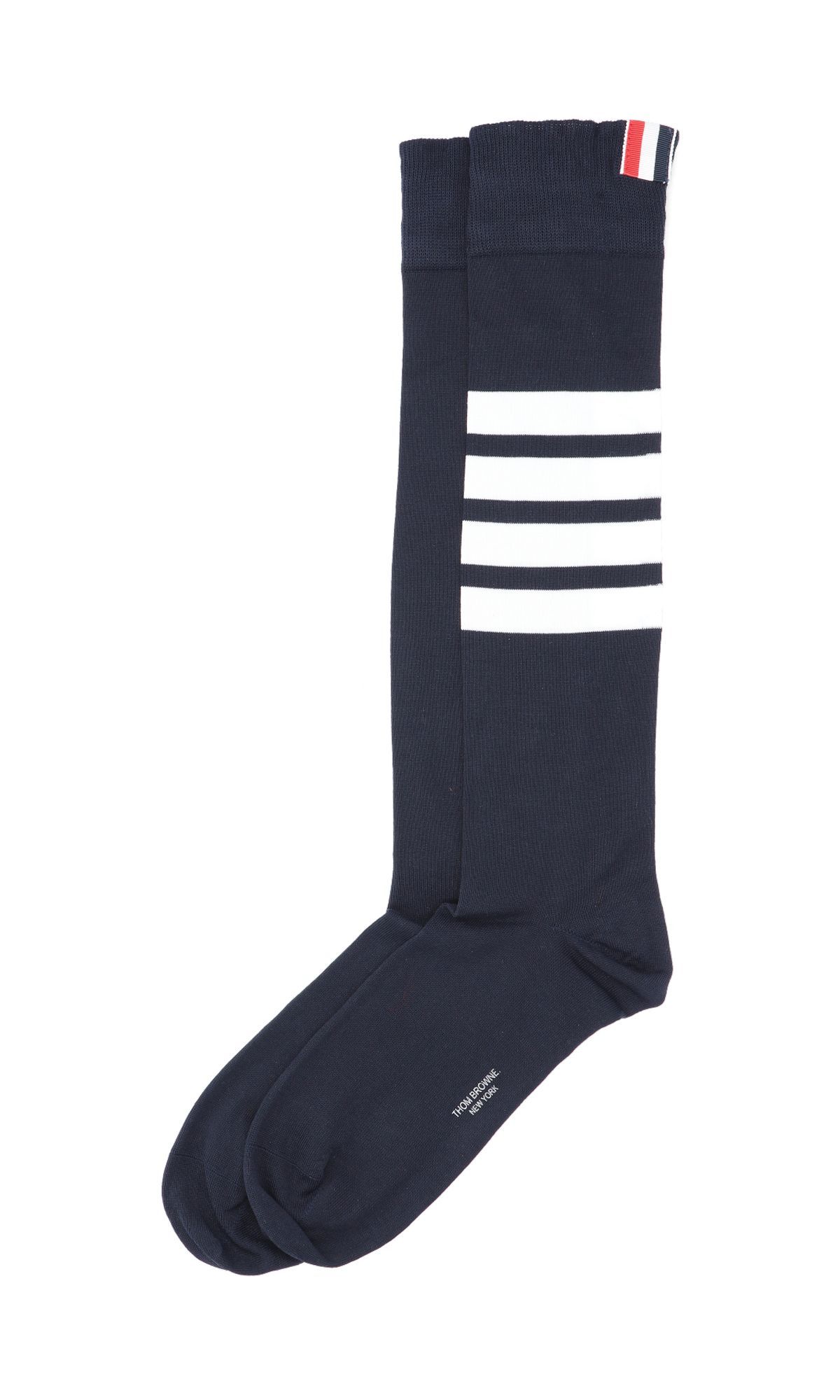 Thom Browne Ladies Navy 4-bar Stripe Socks In Black