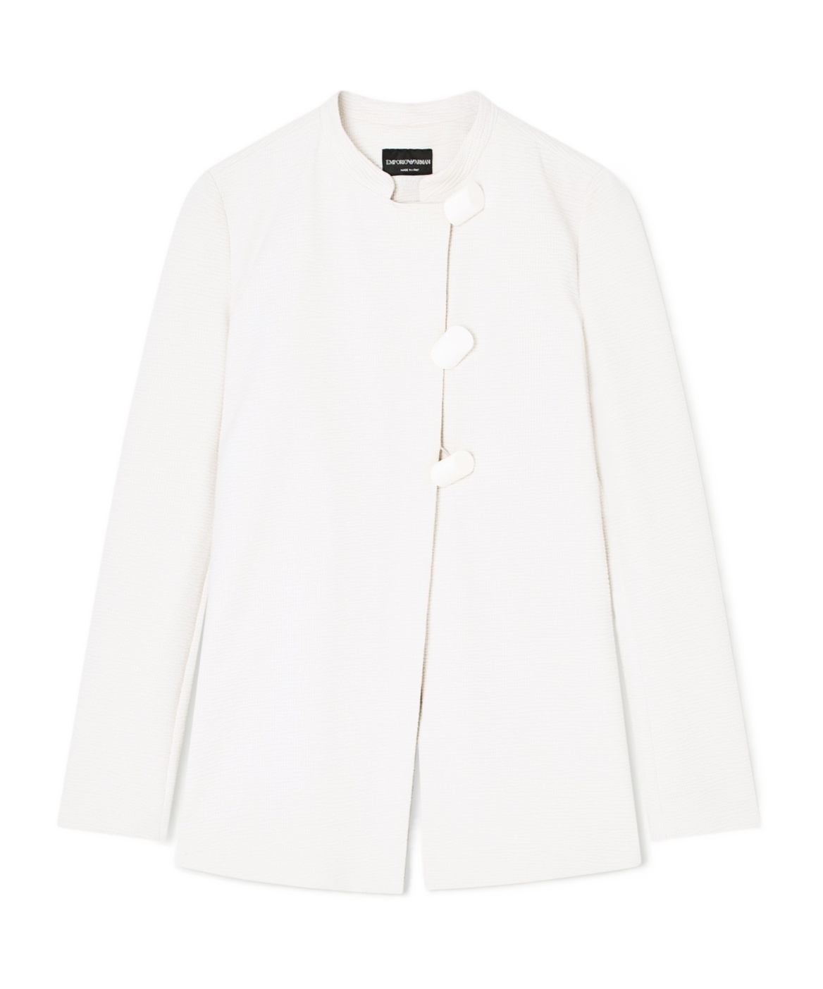Emporio Armani Textured Fabric Single-breasted Jacket With Mandarin Collar In White