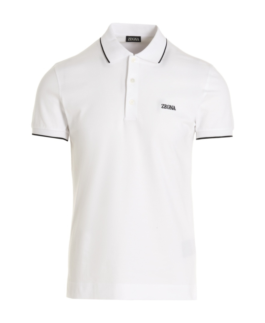 Shop Zegna Embroidered-logo Polo Collar In White