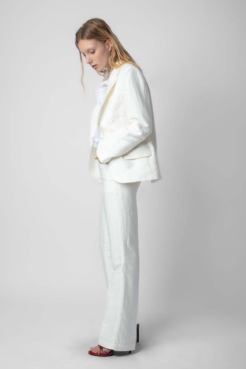Zadig & Voltaire Zadig&voltaire Women's Blanc Vow Logo-embroidered Single-breasted Linen Blazer In White