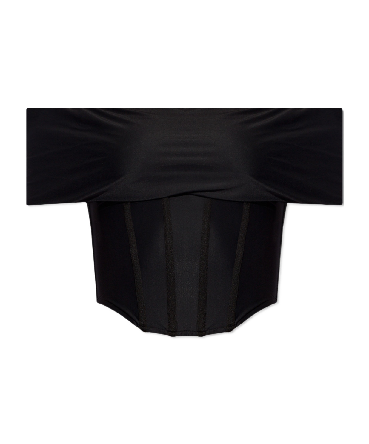 Misbhv Fitted Off-the-shoulder Textured Corset Top In Black