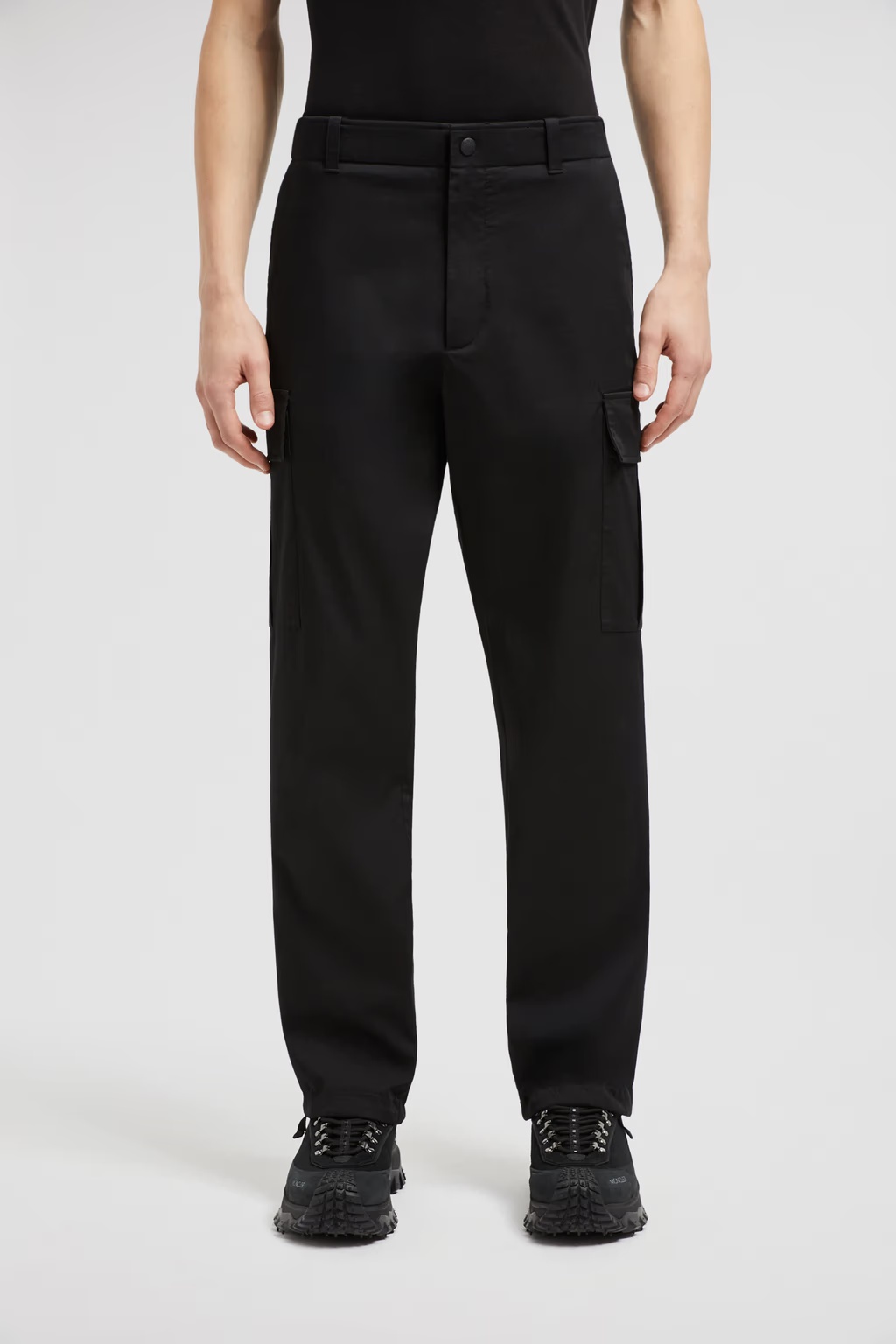Shop Moncler Cotton Gabardine Cargo Trousers In Black