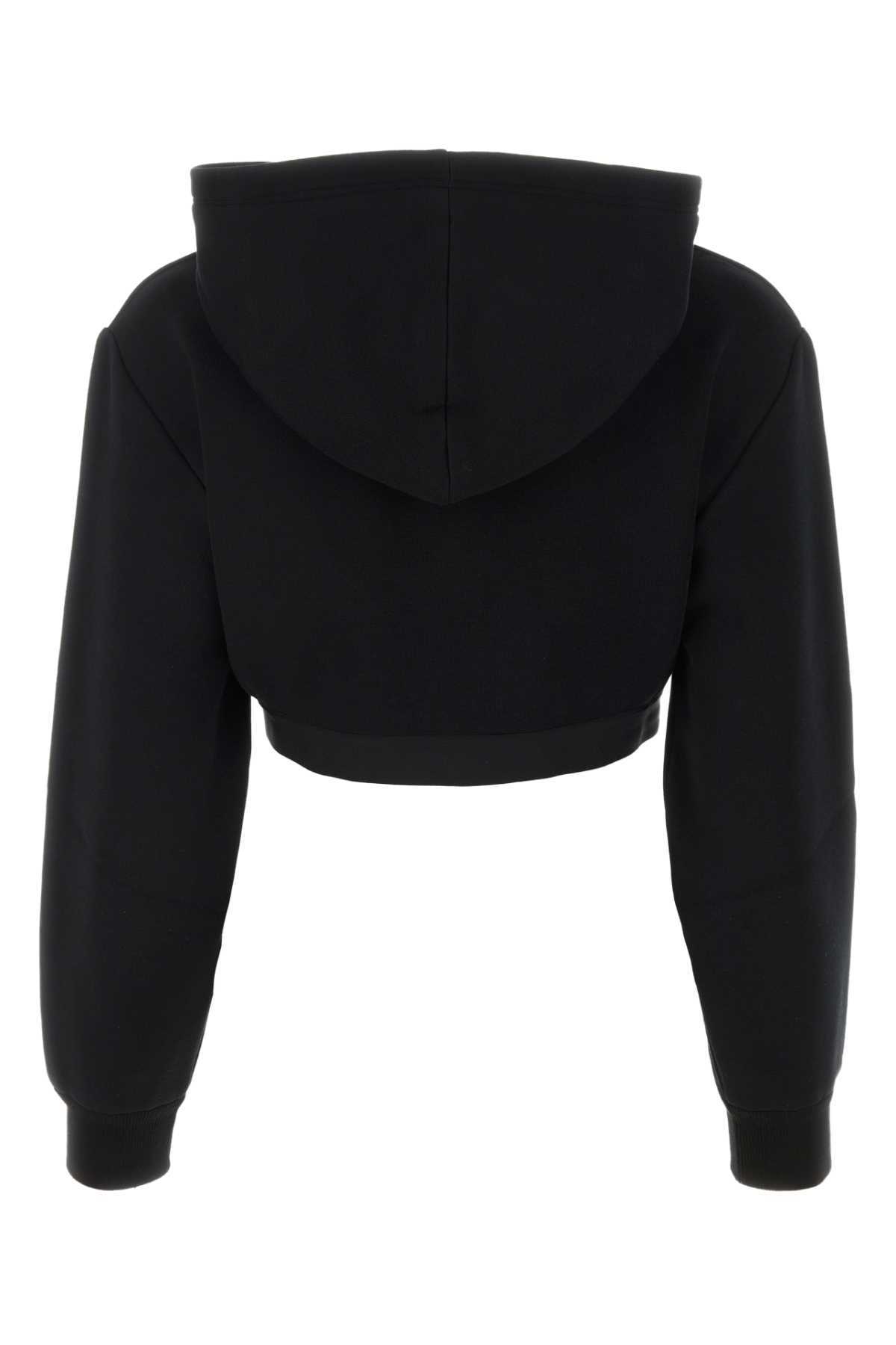 Prada Stretch Cotton Blend Sweater With Cropped Length And Hood In Black