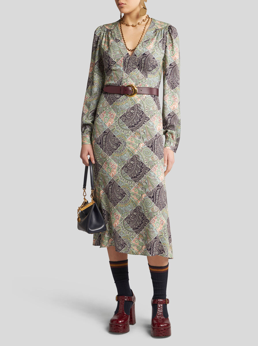 Etro Check Print Twill Dress In Gray