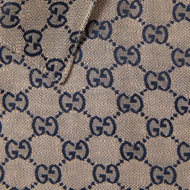 Gucci Mens Monogram-print Four-pockets Regular-fit Linen-blend Jacket Oatmilk Blue In Gray