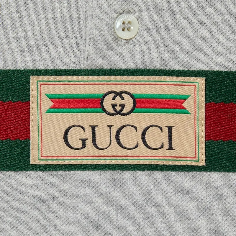 Gucci Logo Ribbon Polo Shirt In Gray