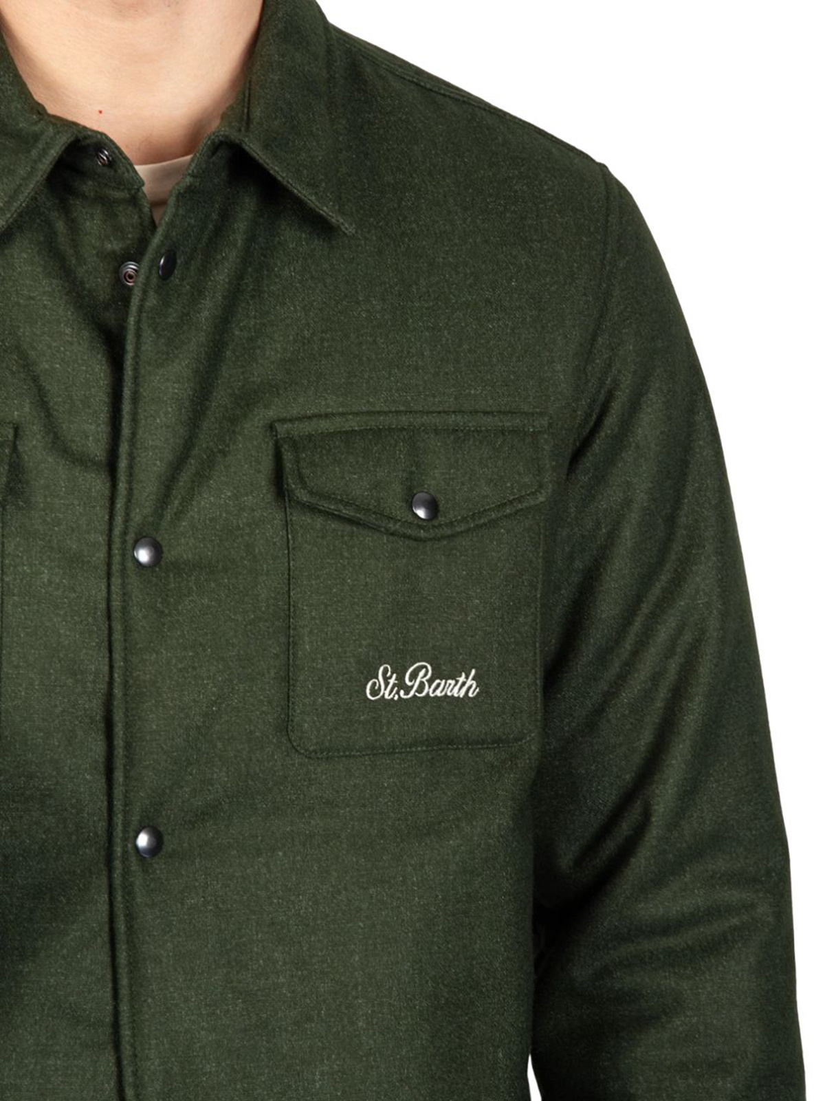 Mc2 Saint Barth Wooly Green Overshirt Chalet With St. Barth Embroidery In Black