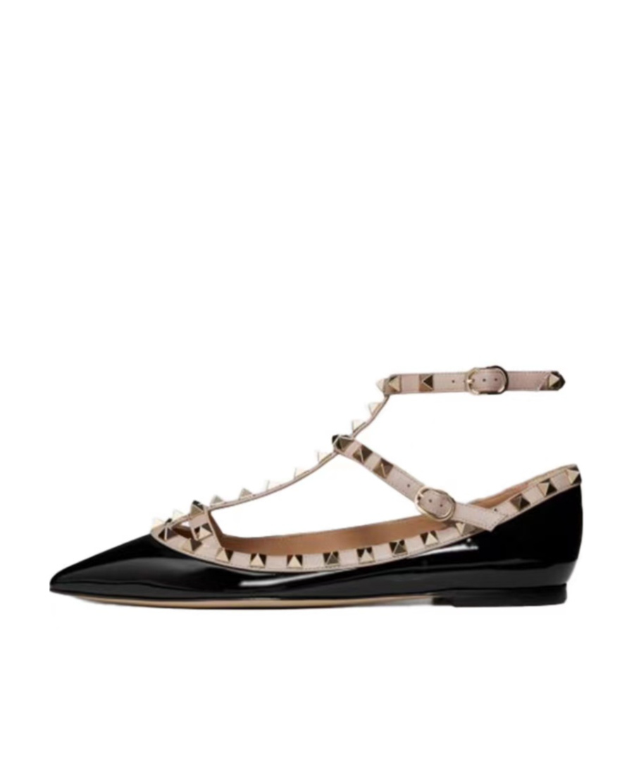 Valentino Rockstud Leather Flat Ballerina Shoes In Multicolor