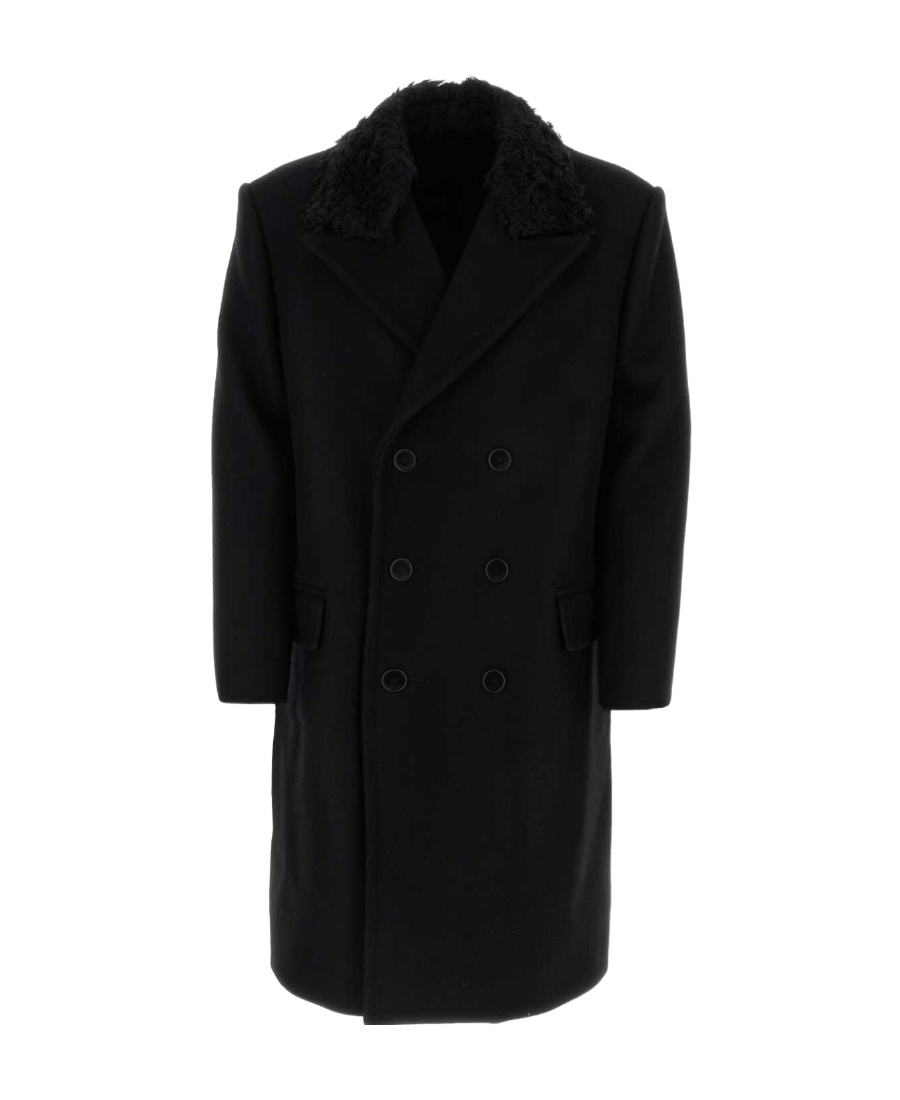 Lanvin Double-breasted Belted Wool Blend Coat In Black