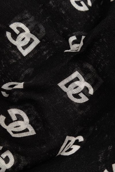 Dolce & Gabbana Dolce Gabbana Logo Printed Frayed Edge Scarf In Black