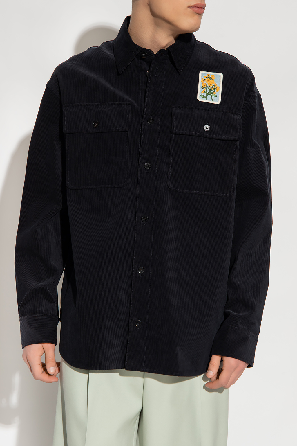 Jil Sander Embroidered Patch Corduroy Shirt In Black