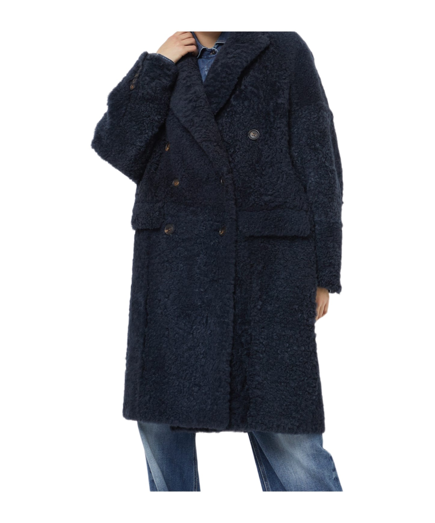 Brunello Cucinelli Shearling Frosty Effect Coat In Black