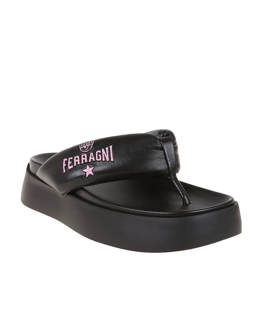 Shop Chiara Ferragni Logo Detailed Platform Flip Flops In Black