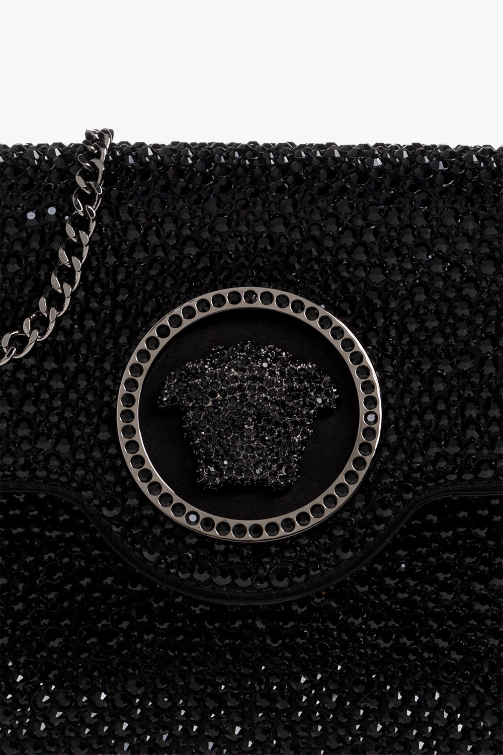 Versace La Medusa Crystal Envelope Clutch In Black