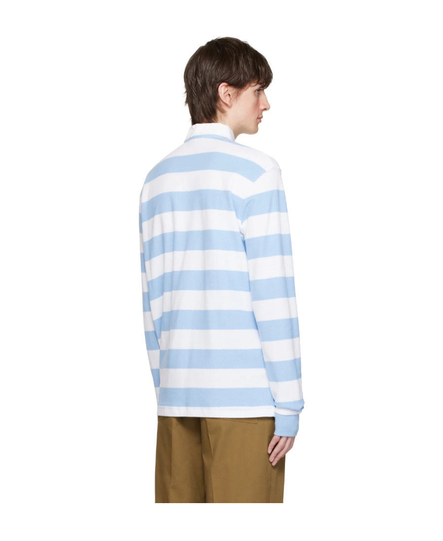 Drôle De Monsieur Light Blue And White Striped Polo Shirt With Logo Embroidery In Blue