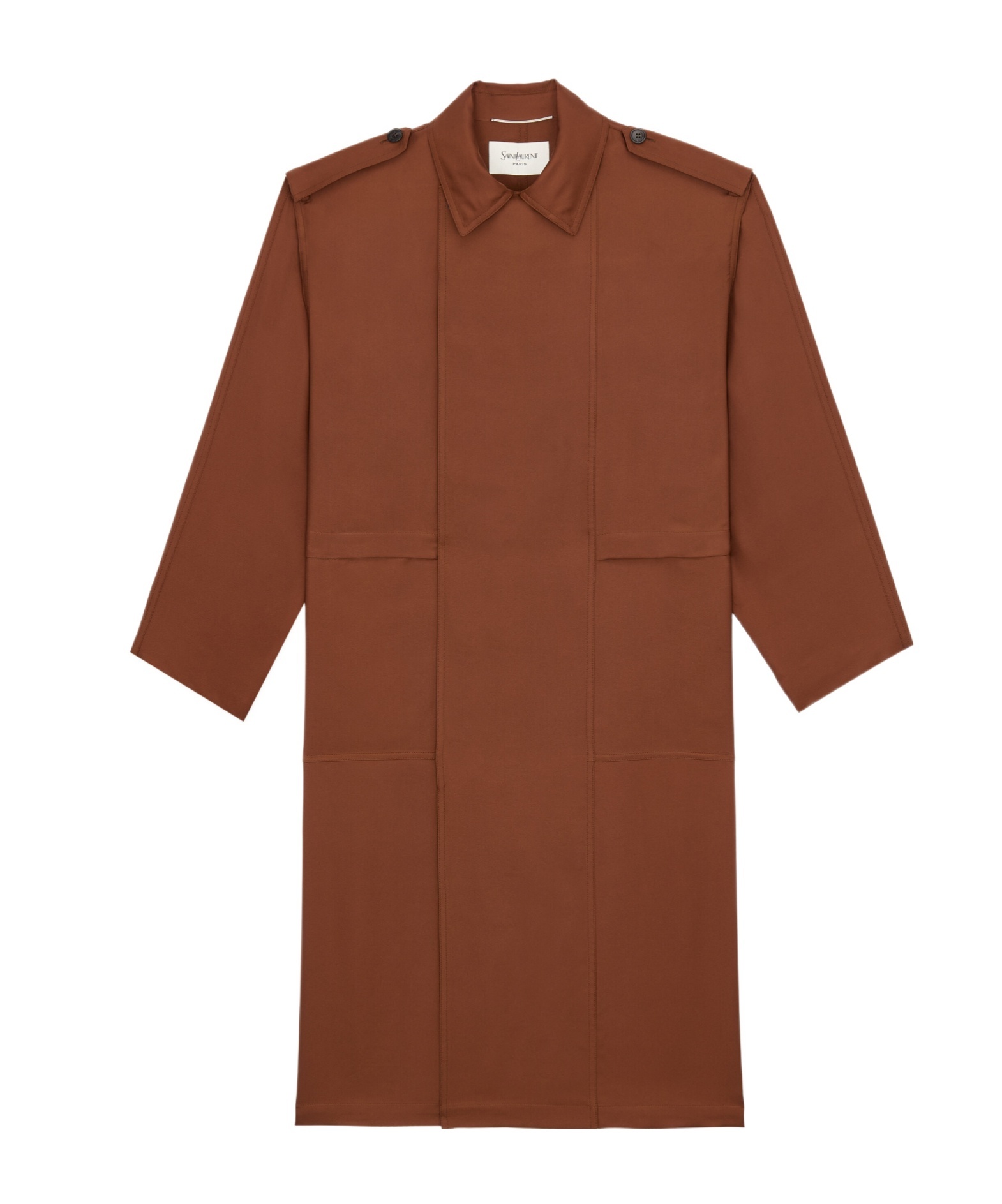 Saint Laurent Broad-shoulder Trench Coat In Silk In Ochre