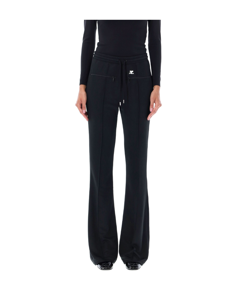 Shop Courrèges Logo-embroidered Flared Trousers In Black