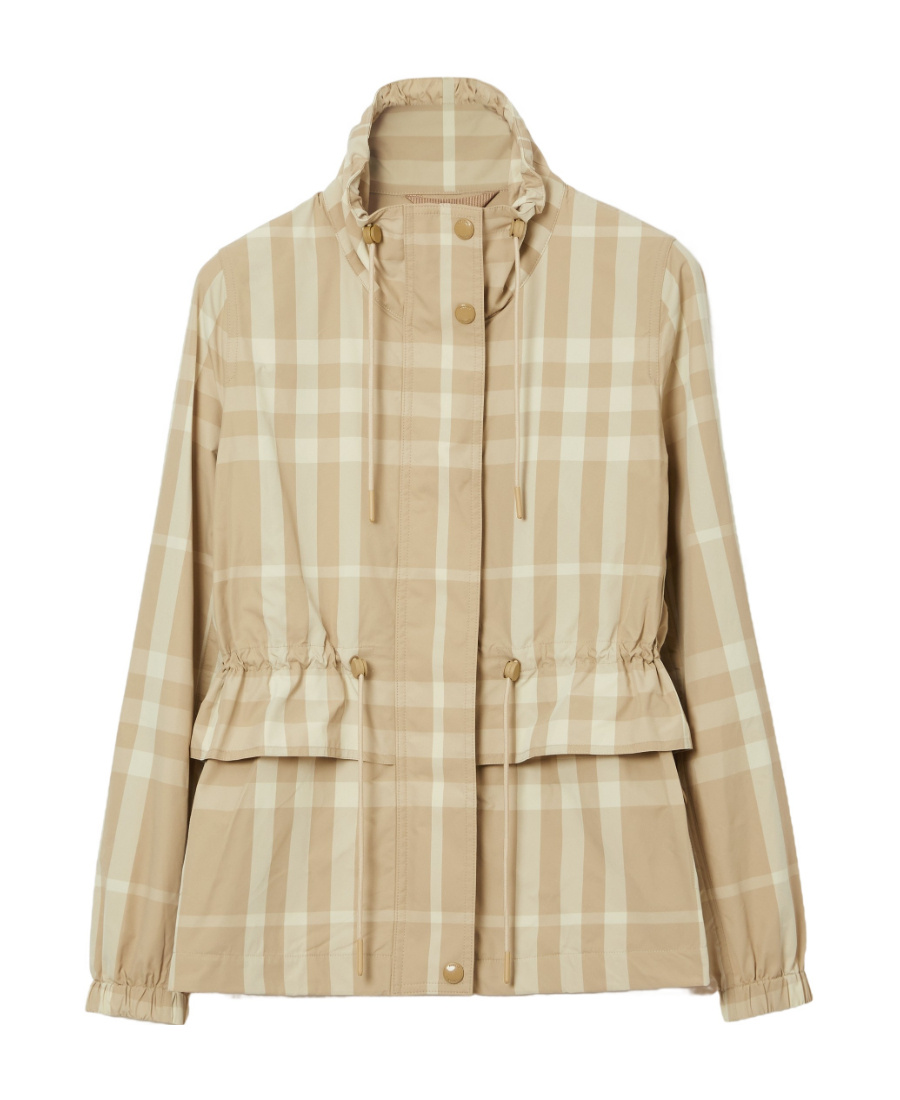 Burberry Plaid High-necked Jacket In Nude