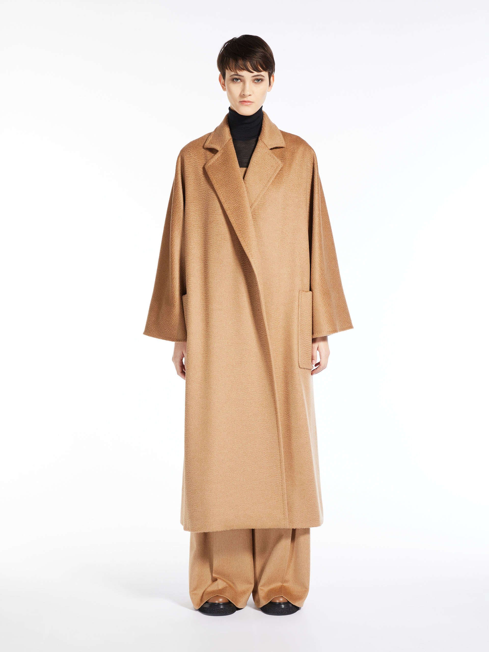 Max Mara Wool Cashmere Long-sleeved Coat In Nude